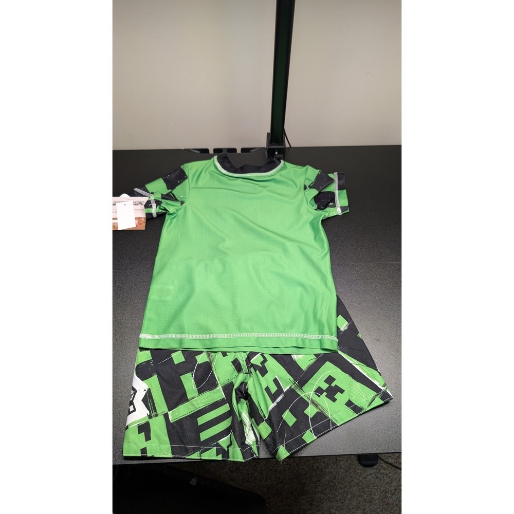 Minecraft Creeper Boys 2 Piece Swim Set Rash Guard and Trunks Green Black 4T